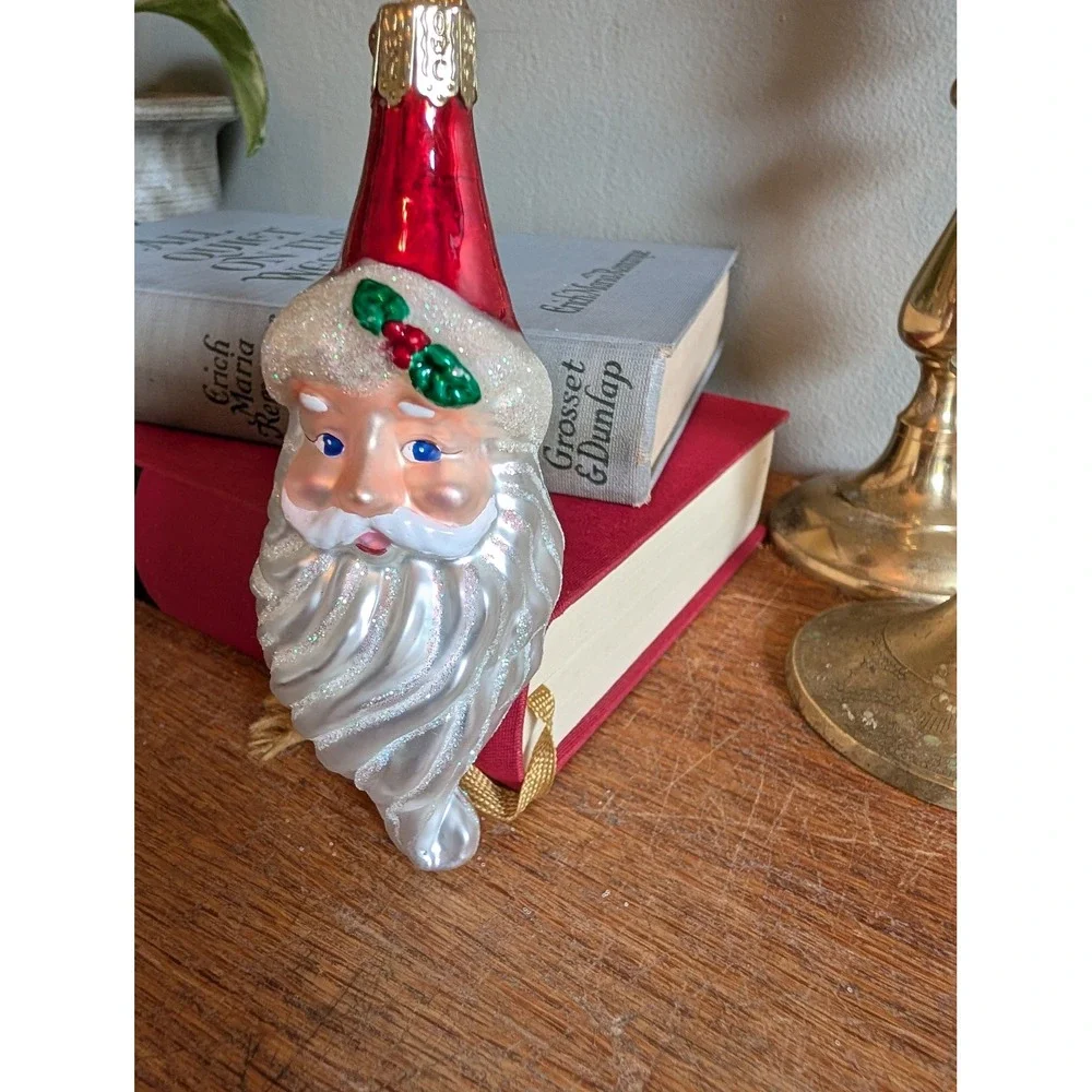 Old World Christmas Glass Ornaments Santa Claus and Tudor Cottage Set of 2